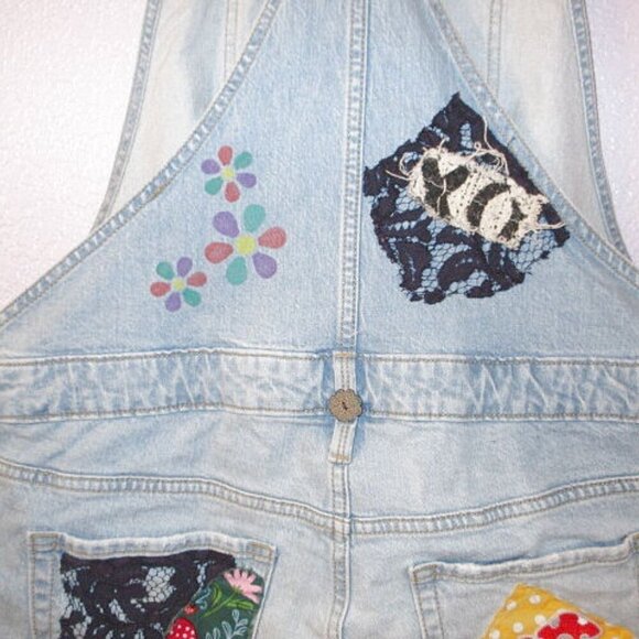 Isabel Maternity PATCHWORK Bib Overalls Size 10 SHORTALLS Shorts DIY Romper BOHO - Picture 9 of 12
